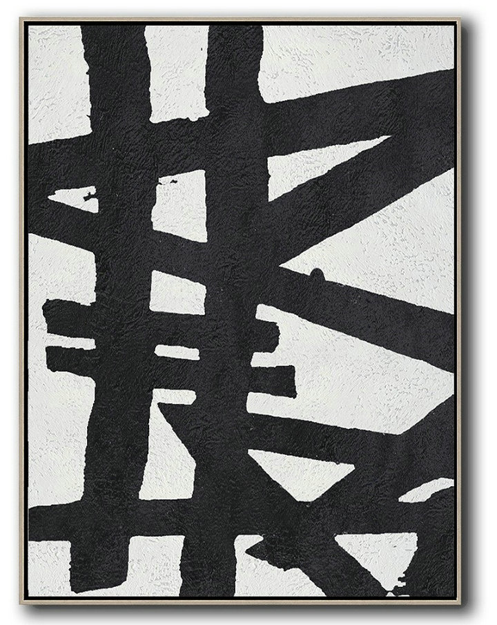 Black And White Minimal Painting On Canvas,Hand Paint Large Art #C3B9